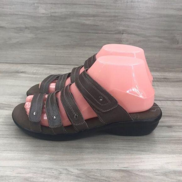 Propet Sandals Women's 7 Brown Leather Hook and Loop Slip On Strappy Shoes - Picture 7 of 11